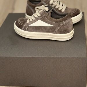Rick Owens Brown and Cream Sneakers with Suede Finish
